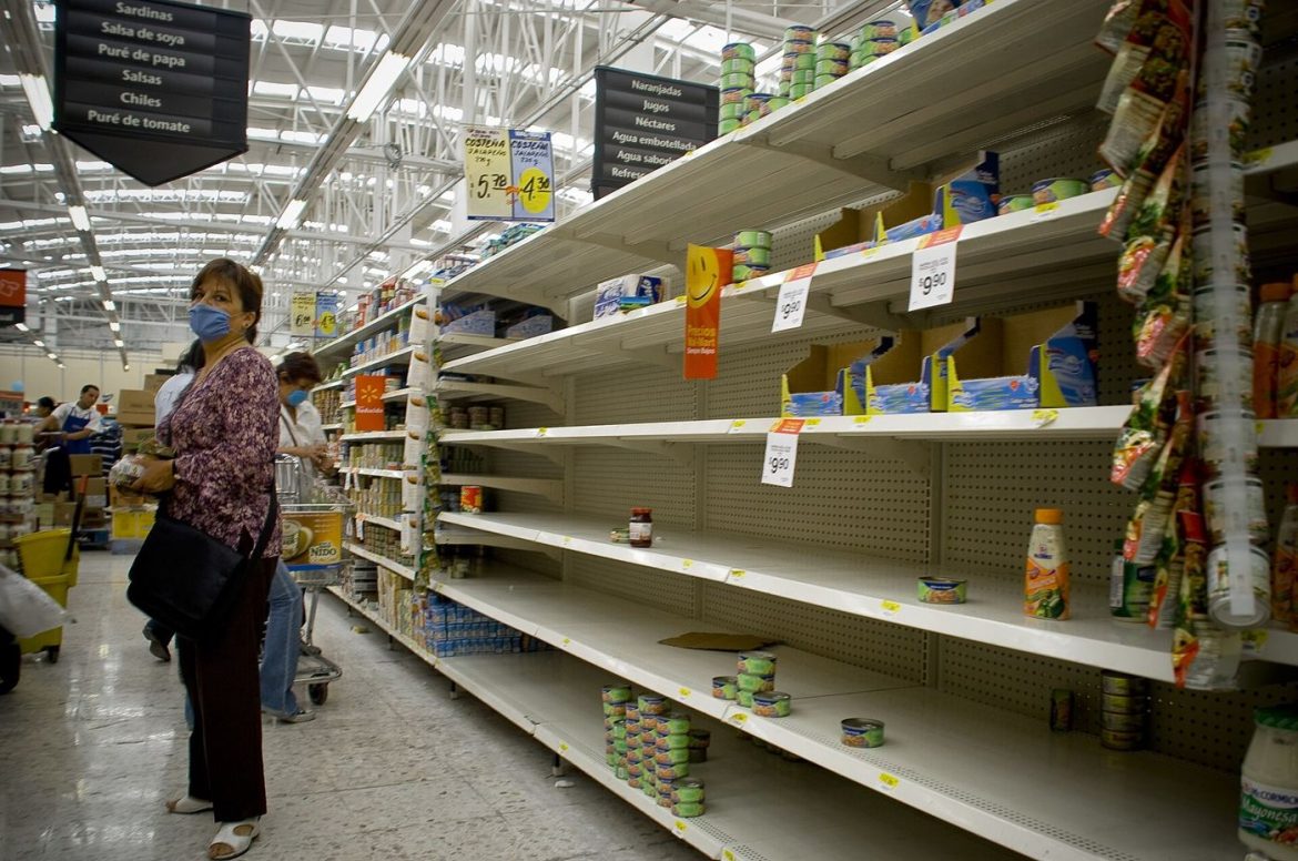 Supermarket shelves of packaged food